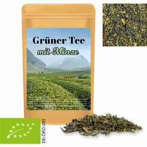 Bio Grüner Tee mit Minze, ca. 12g, Standbeutel Mini