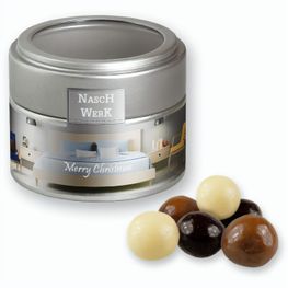 Produktabbildung Knusperkugeln-Mix, ca. 45g, Metalldose Mini mit Sichtfenster silber Knusperkugeln-Mix, ca. 45g, Metalldose Mini mit Sichtfenster silber