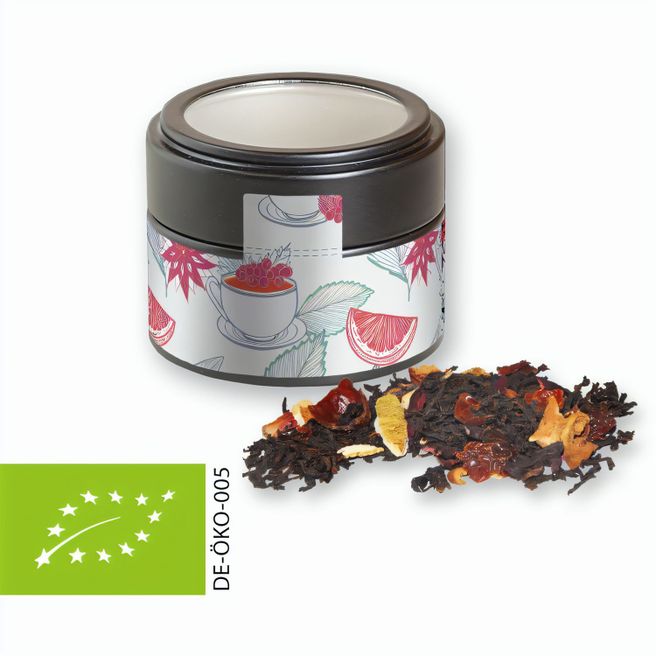 Bio Weihnachts Schwarztee, ca. 30g, Metalldose Mini mit Sichtfenster schwarz