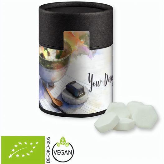 Bio Traubenzucker Orange Drops, ca. 80g, Kraftpapierdose Midi schwarz (Bild 1)