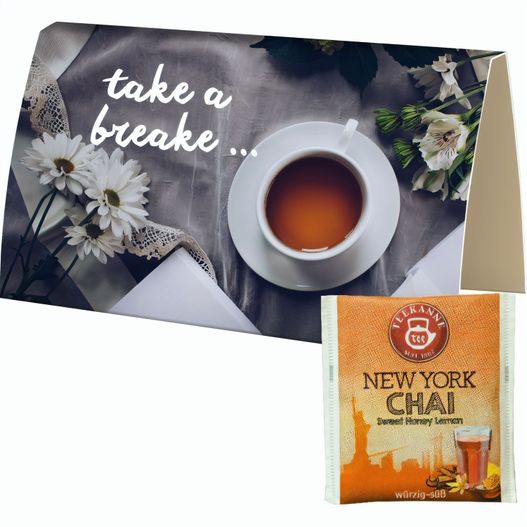 Produktabbildung Beuteltee New York Chai, ca. 1,75g, Werbekarte A6 gefaltet Beuteltee New York Chai, ca. 1,75g, Werbekarte A6 gefaltet (Bild 1)