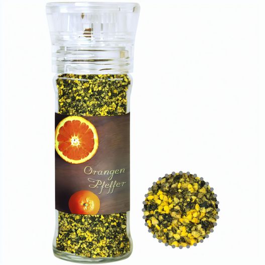 Gewürzmischung Orangen-Pfeffer, ca. 45g, transparente Gewürzmühle (Bild 1)