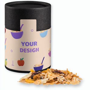 Müsli Apfel-Cranberry, ca. 60g, Kraftpapierdose Midi schwarz