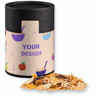 Müsli Apfel-Cranberry, ca. 60g, Kraftpapierdose Midi schwarz