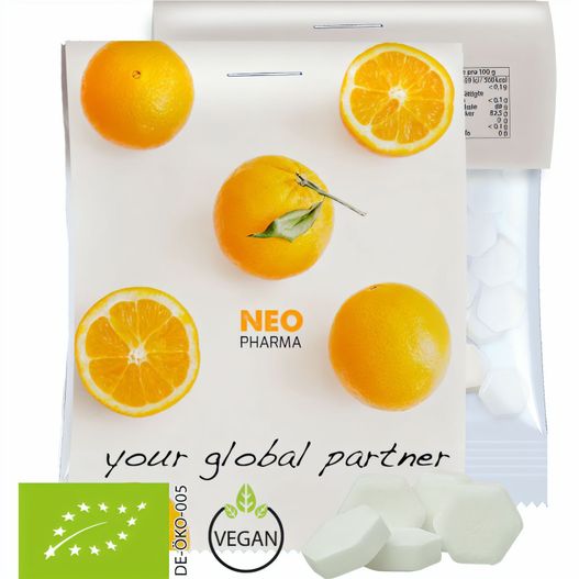 Bio Traubenzucker Orange Drops, ca. 15g, Express Midi-Tüte mit Werbereiter (Bild 1)