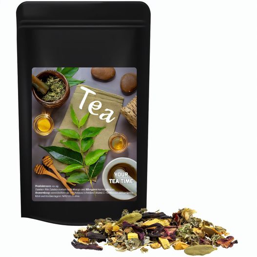 Produktabbildung Ayurveda Relax-Tee, ca. 50g, Standbeutel Midi schwarz Ayurveda Relax-Tee, ca. 50g, Standbeutel Midi schwarz (Bild 1)
