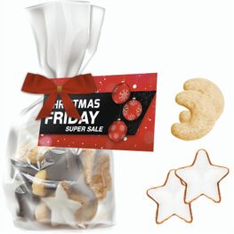 Produktabbildung Weihnachtsgebäck Mischung, ca. 115g, Express Standbeutel Midi mit Schleife mit Werbekarte Weihnachtsgebäck Mischung, ca. 115g, Express Standbeutel Midi mit Schleife mit Werbekarte