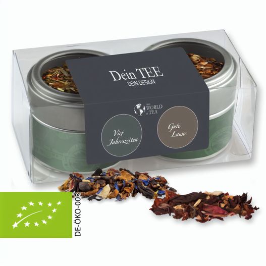 Verschiedene Weihnachts Teesorten, Bio und nicht-Bio, ca. 60-70g, Metalldose Mini mit Sichtfenster im 2er Set (Bild 1)