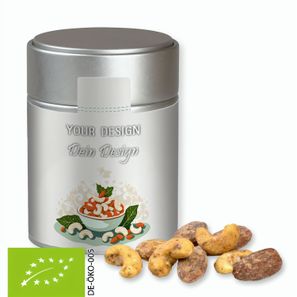 Bio Zimt-Mandel Vanille-Cashew Mix, ca. 100g, Metalldose Midi silber
