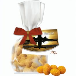 Erdnüsse Paprika, ca. 25g, Express Flachbeutel mit Schleife mit Werbekarte