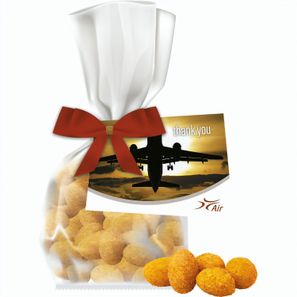 Erdnüsse Paprika, ca. 25g, Express Flachbeutel mit Schleife mit Werbekarte