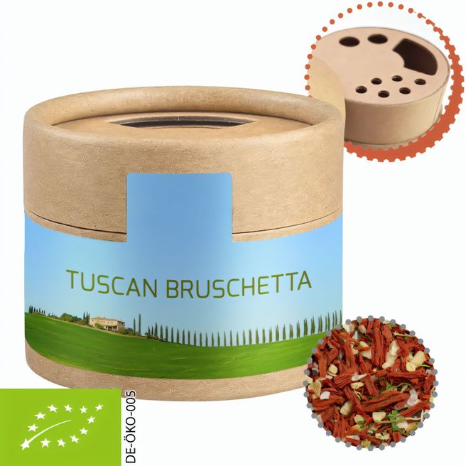 Produktabbildung Bio Gewürzmischung Toskanische Bruchetta, ca. 28g, Kraftpapierstreuer Mini Bio Gewürzmischung Toskanische Bruchetta, ca. 28g, Kraftpapierstreuer Mini