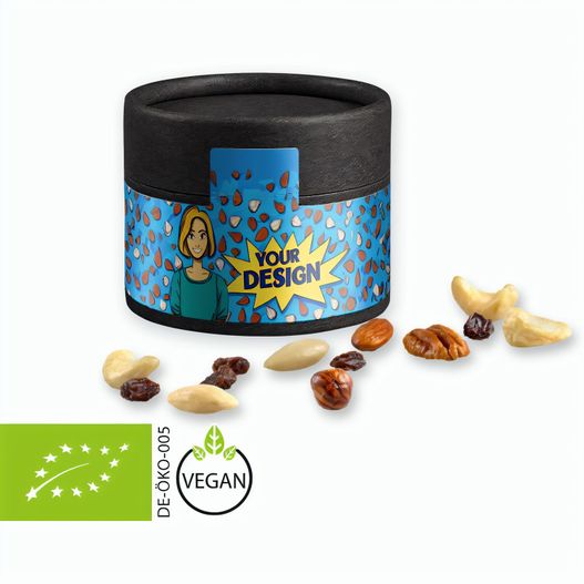 Produktabbildung Bio Studentenfutter, ca. 40g, Kraftpapierdose Mini schwarz Bio Studentenfutter, ca. 40g, Kraftpapierdose Mini schwarz (Bild 1)