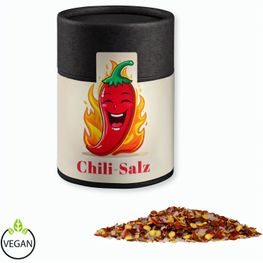 Gewürzmischung Chili-Salz, ca. 55g, Kraftpapierdose Midi schwarz