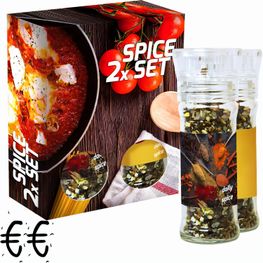 verschiedene Gewürzmischungen Bio und nicht Bio (Kategorie 2), 70-160g, 2er Set Glas mit Kunststoffmahlwerk in Faltschachtel