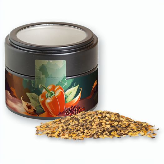 Gewürzmischung Orangen-Pfeffer, ca. 55g, Metalldose Mini mit Sichtfenster schwarz (Bild 1)