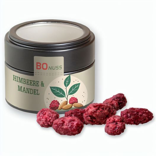 Gebrannte Mandeln Himbeere, ca. 60g, Metalldose Mini mit Sichtfenster schwarz (Bild 1)