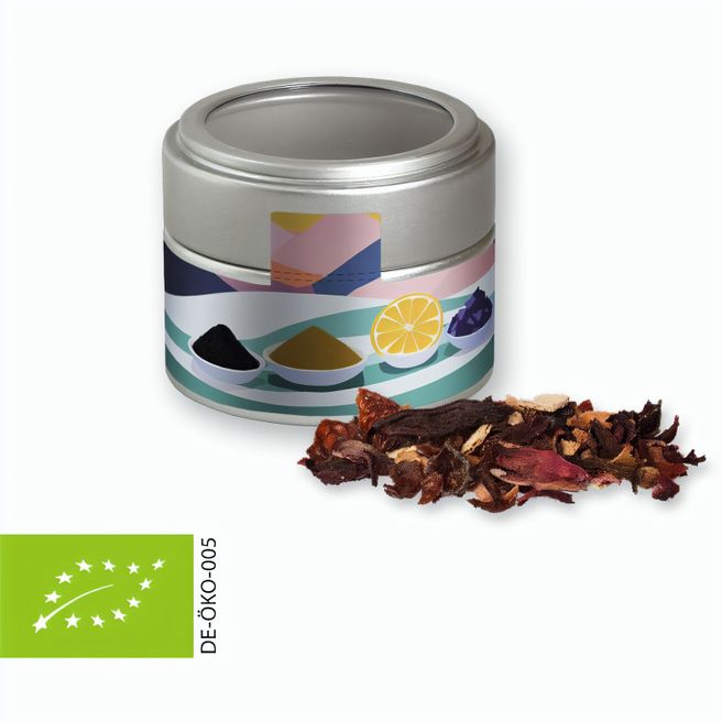 Bio Weihnachts Früchtetee, ca. 30g, Metalldose Mini mit Sichtfenster silber