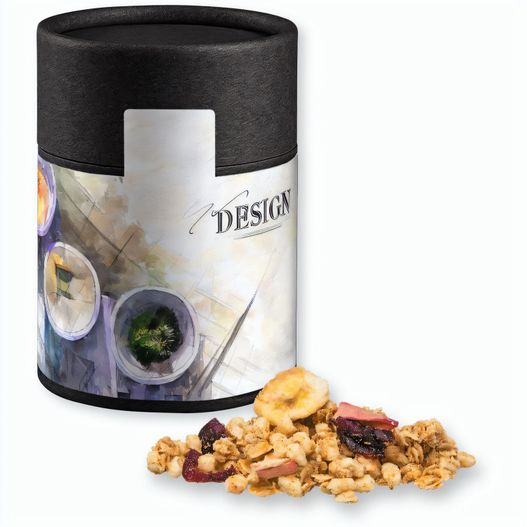 Produktabbildung Müsli Knusper Früchte, ca. 50g, Kraftpapierdose Midi schwarz Müsli Knusper Früchte, ca. 50g, Kraftpapierdose Midi schwarz (Bild 1)