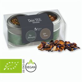 Verschiedene Teesorten, Bio und nicht-Bio, ca. 30-70g, Metalldose Mini mit Sichtfenster im 2er Set
