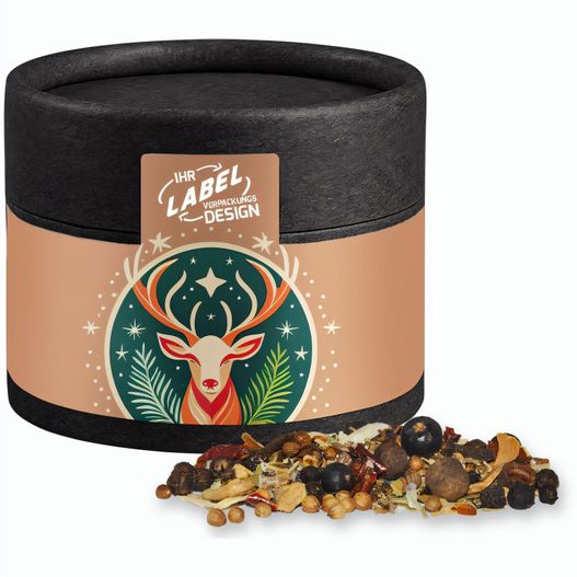 Produktabbildung Weihnachts Gewürzmischung Wild, ca. 30g, Kraftpapierdose Mini schwarz Weihnachts Gewürzmischung Wild, ca. 30g, Kraftpapierdose Mini schwarz (Bild 1)