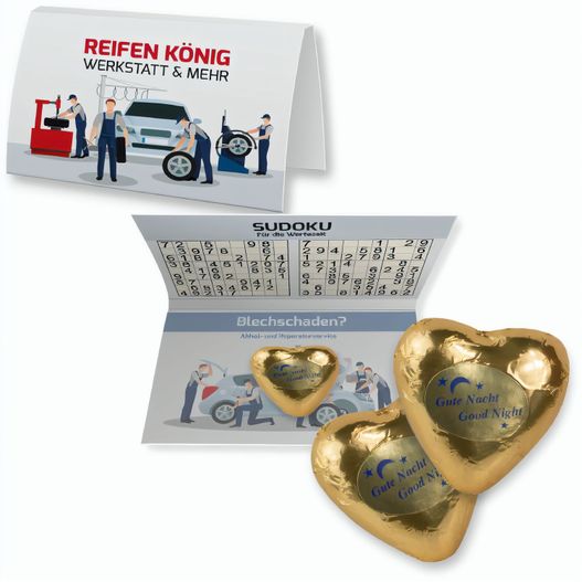 Goldenes Schoko-Herz, ca. 9g, Werbekarte A6 gefaltet (Bild 1)