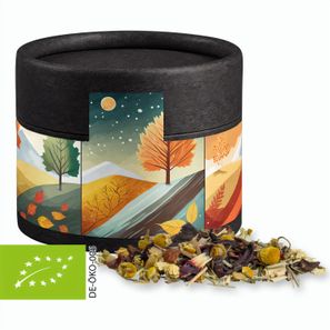 Bio Kräutertee Vierjahreszeiten, ca. 9g, Kraftpapierdose Mini schwarz