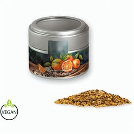 Gewürzmischung Orangen-Pfeffer, ca. 55g, Metalldose Mini mit Sichtfenster silber