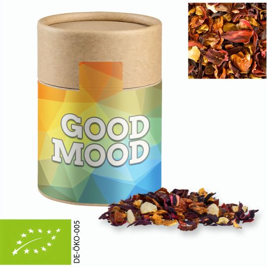 Bio Früchtetee gute Laune, ca. 50g, Kraftpapierdose Midi (Bild 1)
