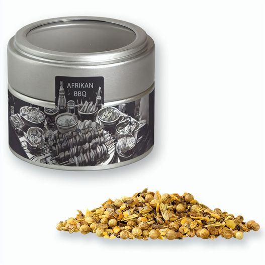 Gewürzmischung African BBQ, ca. 60g, Metalldose Mini mit Sichtfenster silber (Bild 1)