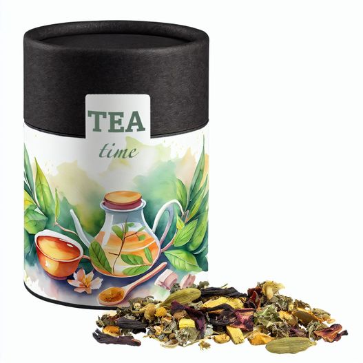 Produktabbildung Ayurveda Relax-Tee, ca. 50g, Kraftpapierdose Midi schwarz Ayurveda Relax-Tee, ca. 50g, Kraftpapierdose Midi schwarz (Bild 1)
