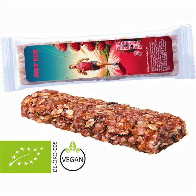 Bio Müsliriegel Multikorn-Himbeere, 30g, Express Flowpack mit Etikett