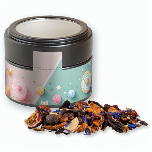 Christkindl Tee, ca. 30g, Metalldose Mini mit Sichtfenster schwarz (Bild 1)