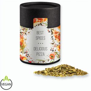 Gewürzmischung Pizza-Kräuter, ca. 25g, Kraftpapierdose Midi schwarz