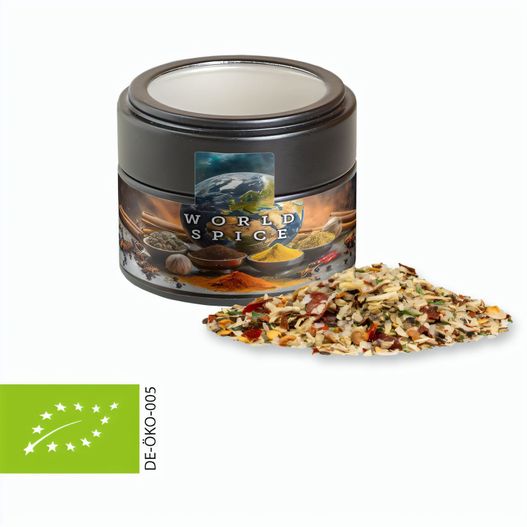 Produktabbildung Bio Weihnachts Gewürzmischung Braten, ca. 50g, Metalldose Mini mit Sichtfenster schwarz Bio Weihnachts Gewürzmischung Braten, ca. 50g, Metalldose Mini mit Sichtfenster schwarz (Bild 1)