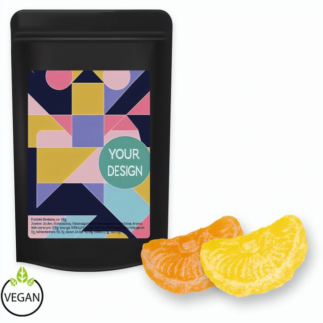 Produktabbildung Zitrone und Orangen Bonbons, ca. 80g, Standbeutel Midi schwarz Zitrone und Orangen Bonbons, ca. 80g, Standbeutel Midi schwarz