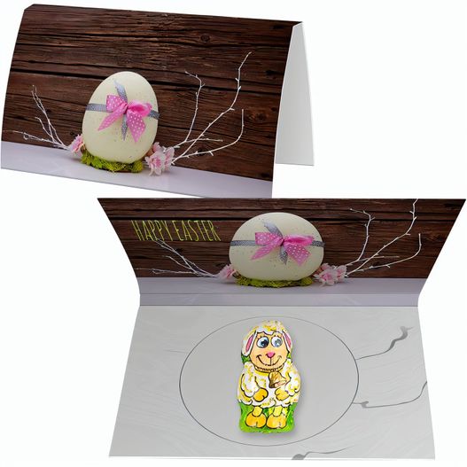 Produktabbildung Schoko-Lamm, ca. 6g, Werbekarte A6 gefaltet Schoko-Lamm, ca. 6g, Werbekarte A6 gefaltet (Bild 1)