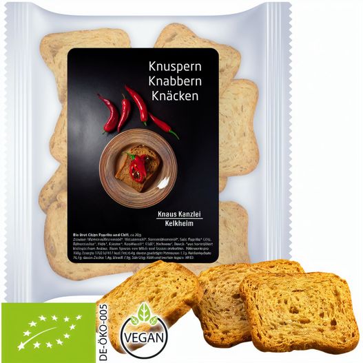 Bio Brot Chips Paprika und Chili, ca. 20g, Express Maxi-XL-Tüte mit Etikett (Bild 1)