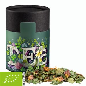 Bio Kräutertee Glücksgefühle, ca. 30g, Kraftpapierdose Midi schwarz