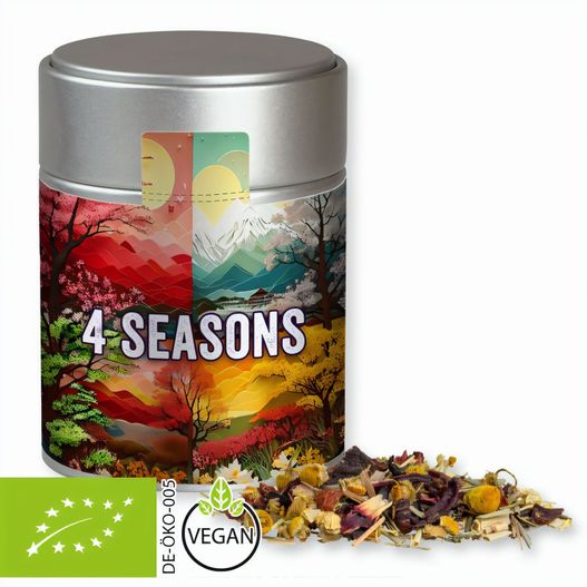 Bio Kräutertee Vierjahreszeiten, ca. 30g, Metalldose Midi silber (Bild 1)