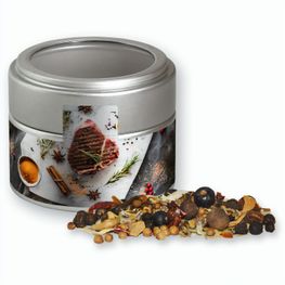 Weihnachts Gewürzmischung Wild, ca. 50g, Metalldose Mini mit Sichtfenster silber
