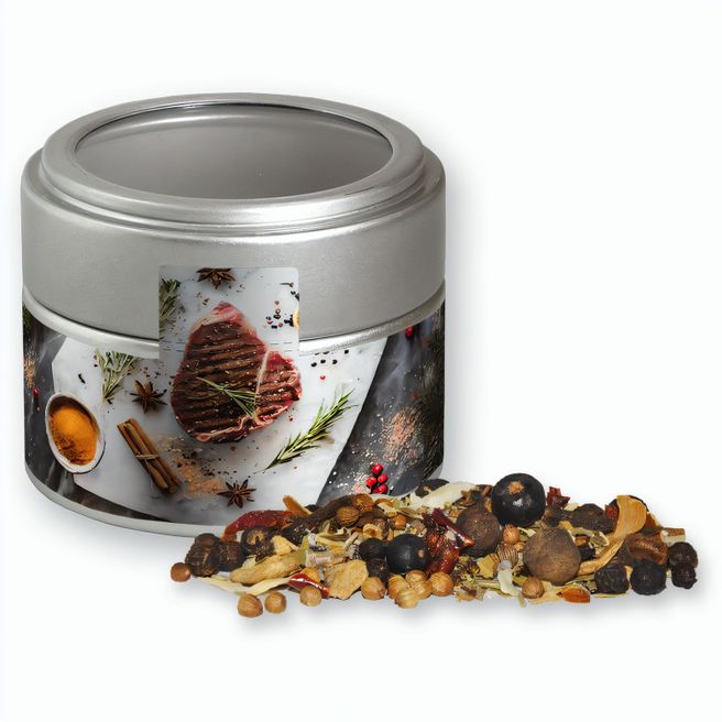 Produktabbildung Weihnachts Gewürzmischung Wild, ca. 50g, Metalldose Mini mit Sichtfenster silber Weihnachts Gewürzmischung Wild, ca. 50g, Metalldose Mini mit Sichtfenster silber