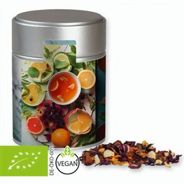 Bio Früchtetee gute Laune, ca. 60g, Metalldose Midi silber