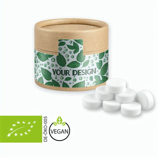 Produktabbildung Bio Pfefferminz Drops, ca. 40g, Kraftpapierdose Mini Bio Pfefferminz Drops, ca. 40g, Kraftpapierdose Mini (Bild 1)