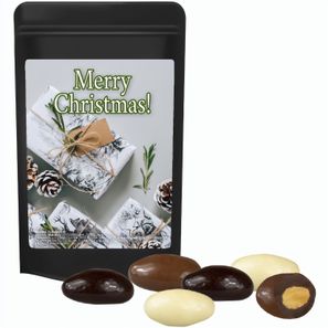 Mandel-Schoko-Trio, ca. 30g, Standbeutel Mini schwarz