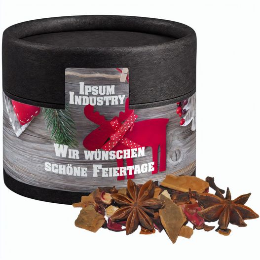 Produktabbildung Glühweingewürz grob, ca. 20g, Kraftpapierdose Mini schwarz Glühweingewürz grob, ca. 20g, Kraftpapierdose Mini schwarz (Bild 1)
