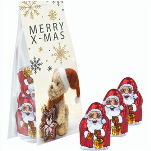Mini Schoko-Weihnachtsmänner, ca. 40g, Express Blockbodenbeutel mit Werbereiter