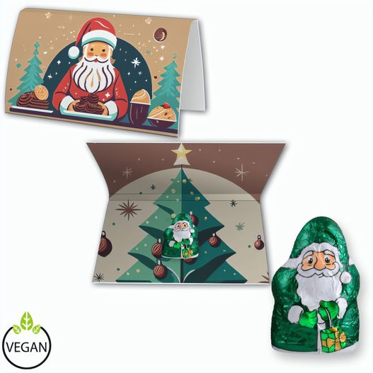 Produktabbildung Mini Schoko-Weihnachtsmänner vegan, ca. 7g, Werbekarte A6 gefaltet Mini Schoko-Weihnachtsmänner vegan, ca. 7g, Werbekarte A6 gefaltet (Bild 1)