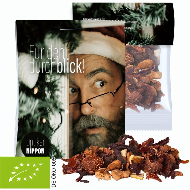 Bio Glühweingewürz fein, ca. 7g, Express Midi-Tüte mit Werbereiter