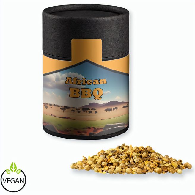 Gewürzmischung African BBQ, ca. 75g, Kraftpapierdose Midi schwarz